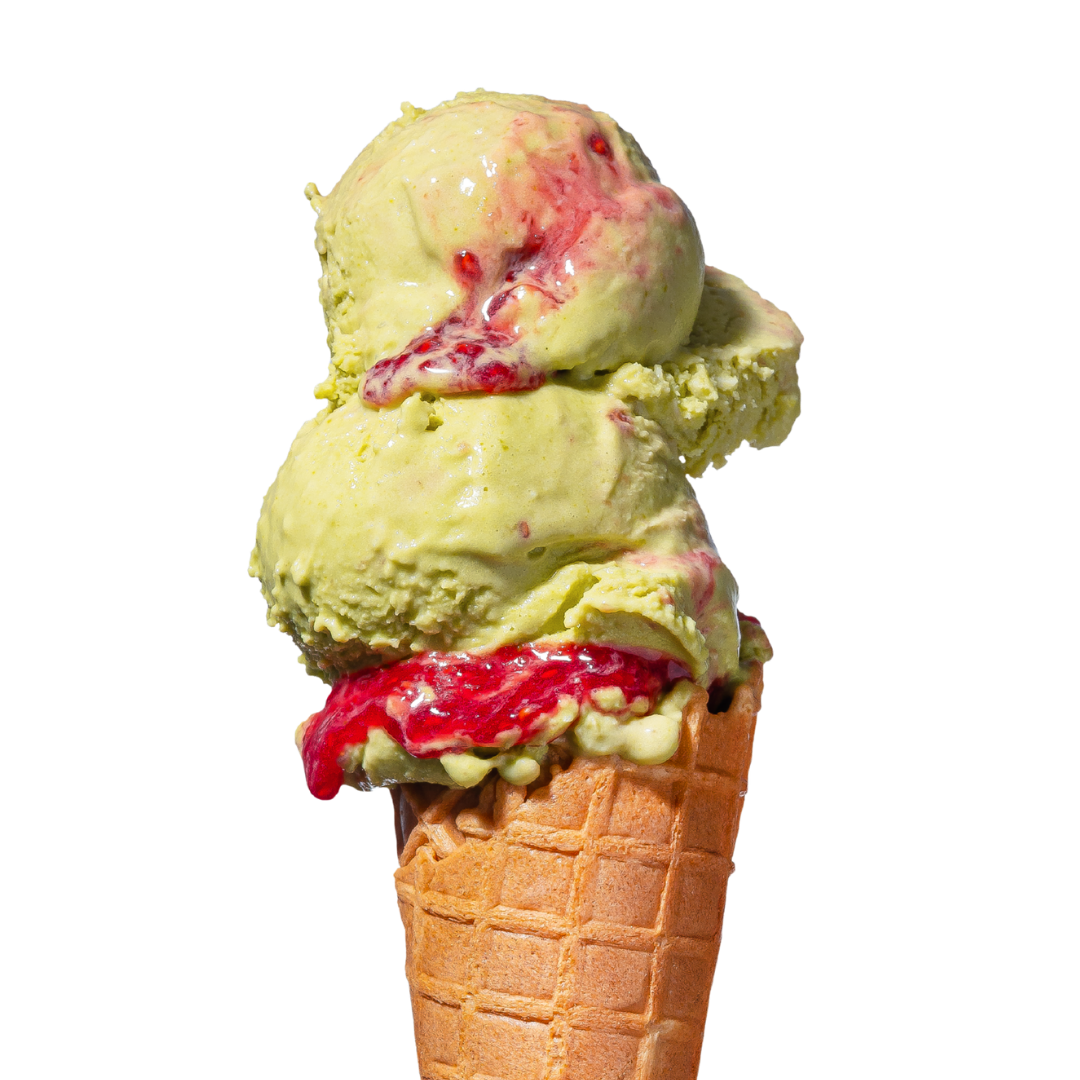 Matcha z białą czekoladą i malinami