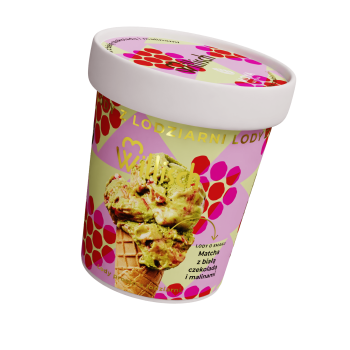 Matcha z białą czekoladą i malinami